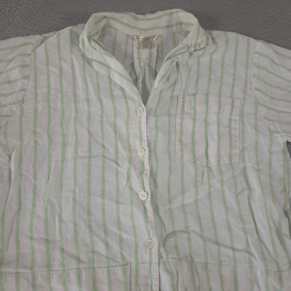 Banana Republic Top Womens Large Striped Restore Linen Button Short Sleeve Sleep